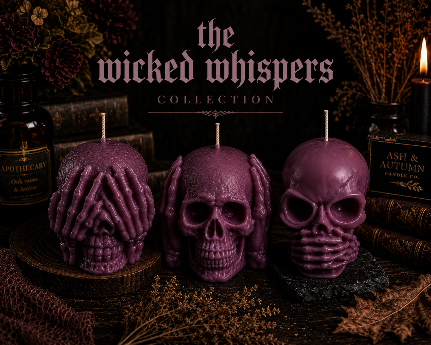The Wicked Whispers Collection | 24.7oz Triple Skull Gothic Home Decor  Candles