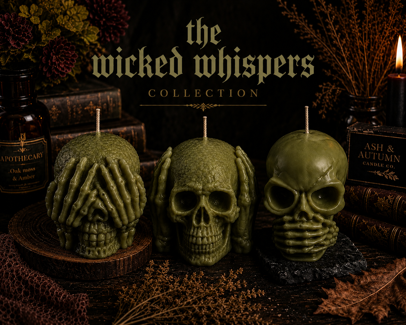 The Wicked Whispers Collection | 24.7oz Triple Skull Gothic Home Decor  Candles